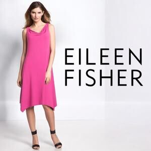 Eileen Fisher Viscose‎ Jersey Cowl Neck Hanker Hem LOTUS Dress M Medium Pink
